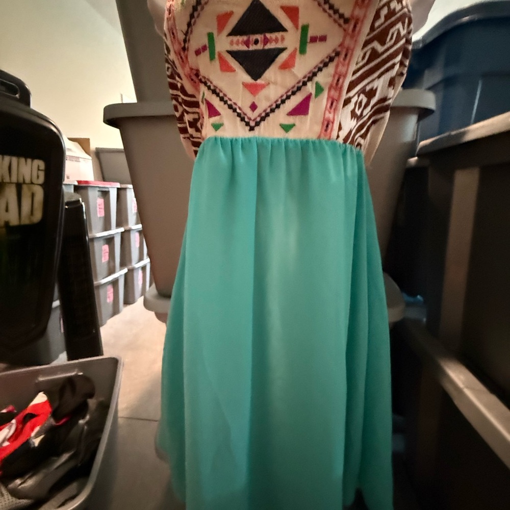 Flying Tomato Turquoise long top with Ivory Tribal Bodice